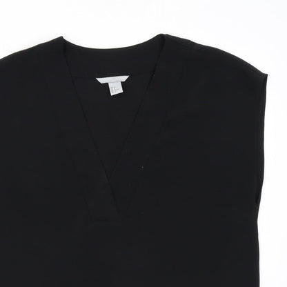 H&M Womens Black Polyester Basic Blouse Size 12 V-Neck