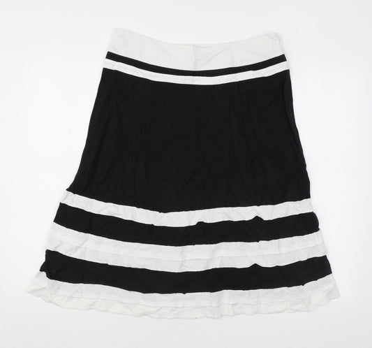 August Silk Womens Black Striped Linen A-Line Skirt Size 12 Zip