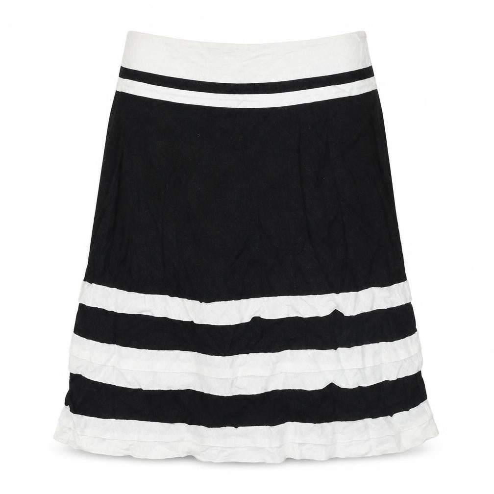 August Silk Womens Black Striped Linen A-Line Skirt Size 12 Zip