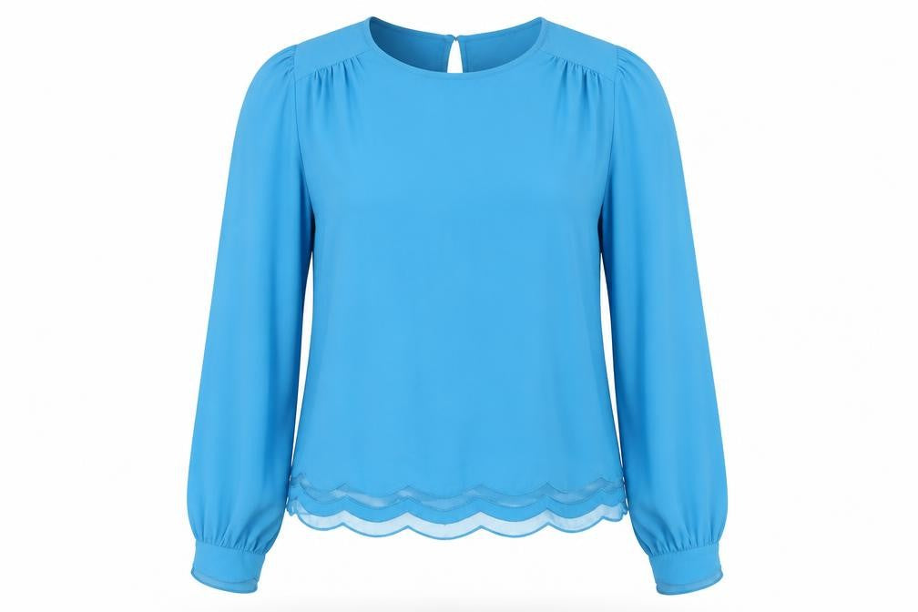Miss Selfridge Womens Blue Polyester Basic Blouse Size 8 Round Neck - Scallop edge