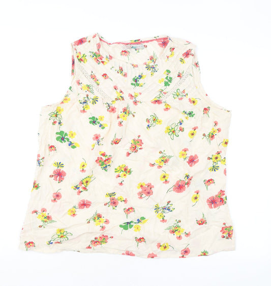 He Loves Me He Loves Me Not Womens Beige Floral Viscose Basic Tank Size XL Round Neck