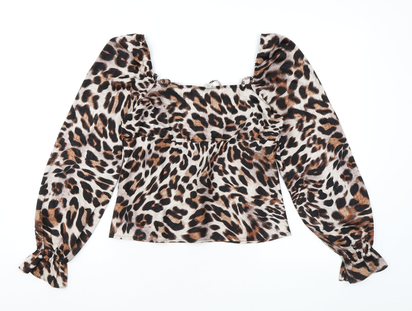Topshop Womens Brown Animal Print Polyester Cropped Blouse Size 10 Square Neck - Leopard Print