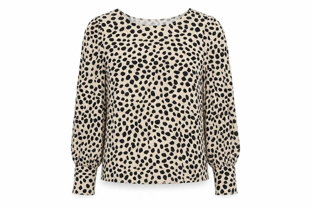 VILA Womens Beige Animal Print Viscose Basic Blouse Size 8 Round Neck