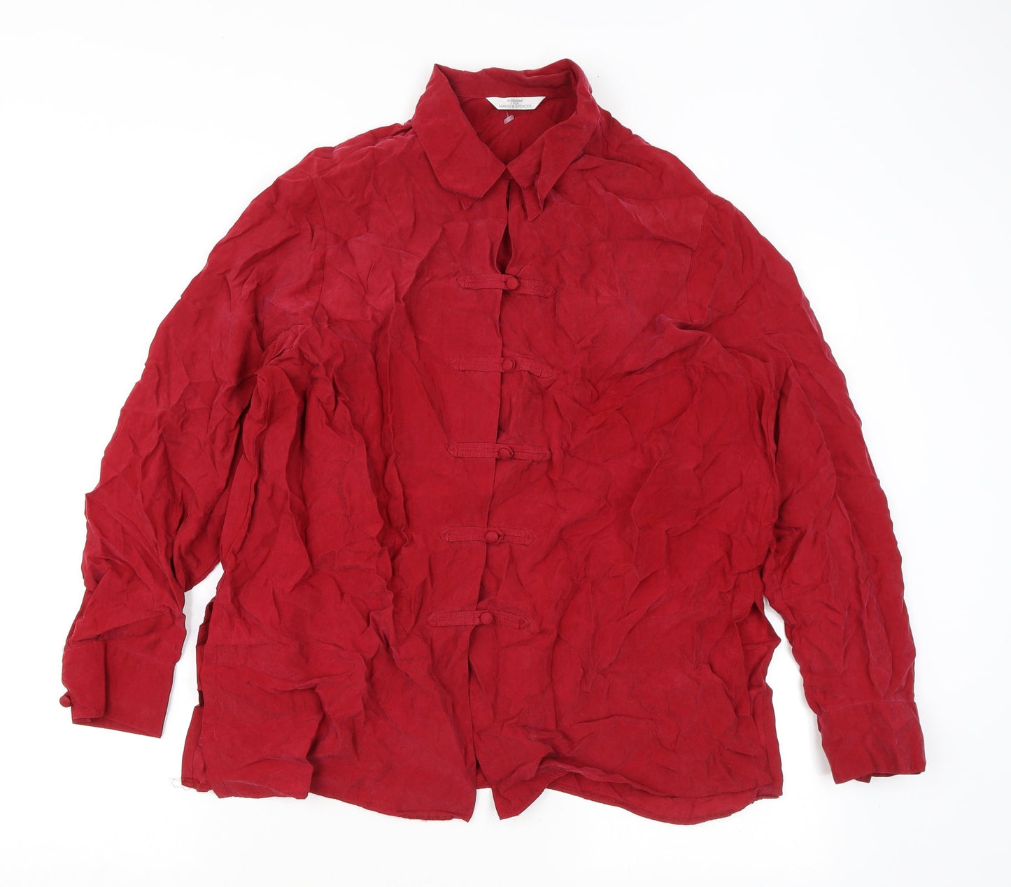 Marks and Spencer Womens Red Cupro Basic Button-Up Size 16 Collared