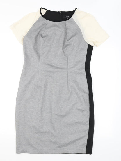 Next Womens Grey Colourblock Polyester Bodycon Size 14 Round Neck Zip