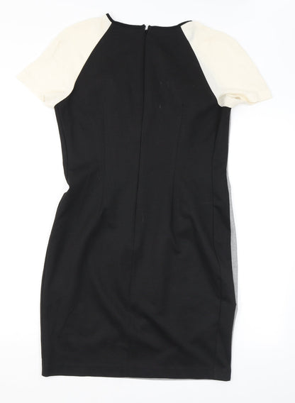 Next Womens Grey Colourblock Polyester Bodycon Size 14 Round Neck Zip