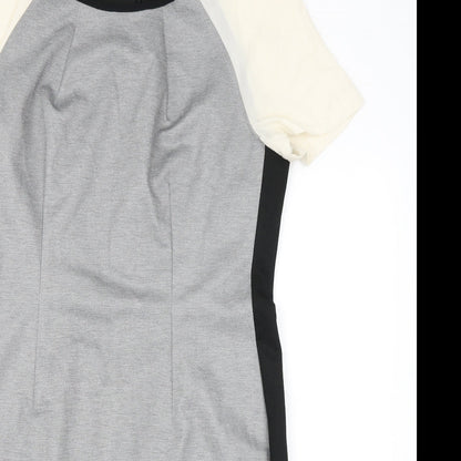 Next Womens Grey Colourblock Polyester Bodycon Size 14 Round Neck Zip