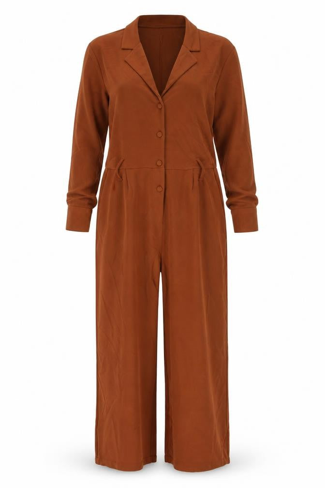 & Other Stories Womens Brown Polyester Jumpsuit One-Piece Size 6 L25 in Button