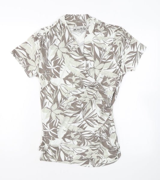 Marble Womens Grey Floral Viscose Wrap T-Shirt Size 14 V-Neck
