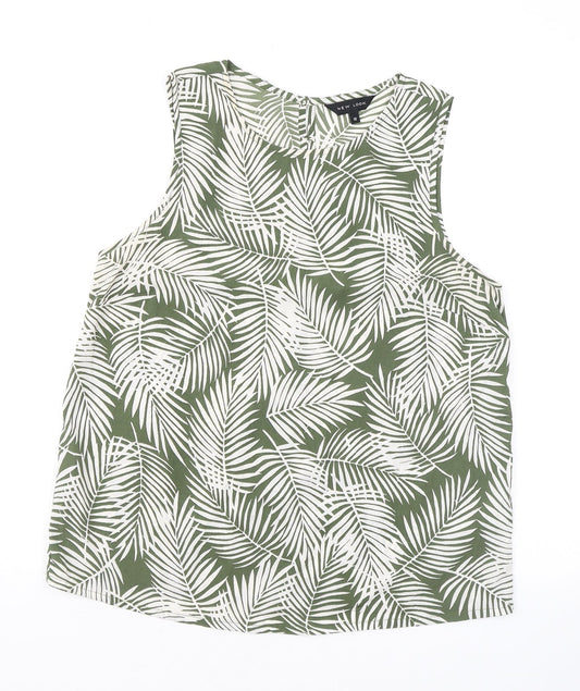 New Look Womens Green Geometric Polyester Basic Tank Size 12 Round Neck - Leaf print