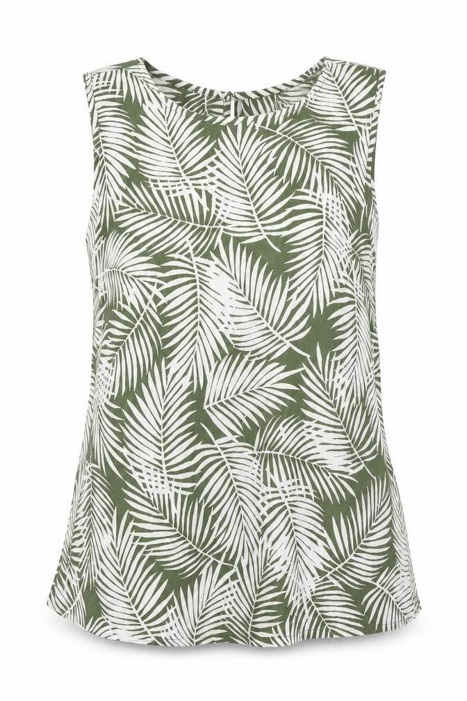 New Look Womens Green Geometric Polyester Basic Tank Size 12 Round Neck - Leaf print