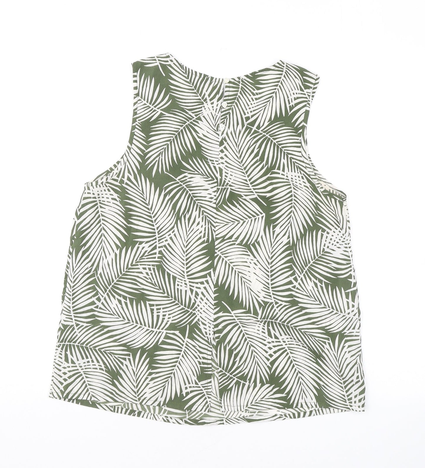 New Look Womens Green Geometric Polyester Basic Tank Size 12 Round Neck - Leaf print