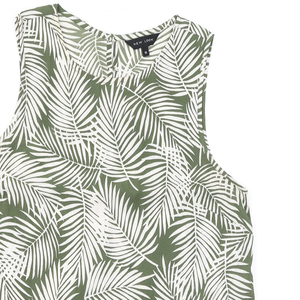 New Look Womens Green Geometric Polyester Basic Tank Size 12 Round Neck - Leaf print