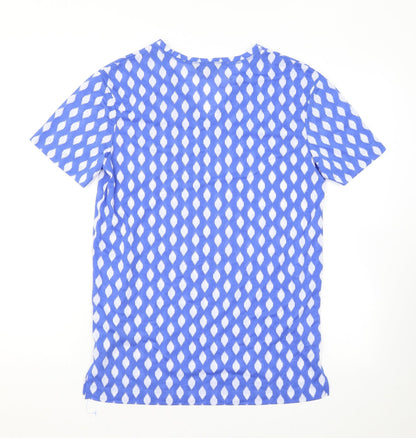 Marks & Spencer Womens Blue Geometric Polyester Basic T-Shirt Size 8 V-Neck
