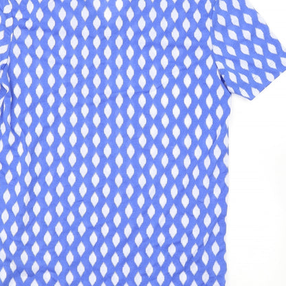 Marks & Spencer Womens Blue Geometric Polyester Basic T-Shirt Size 8 V-Neck