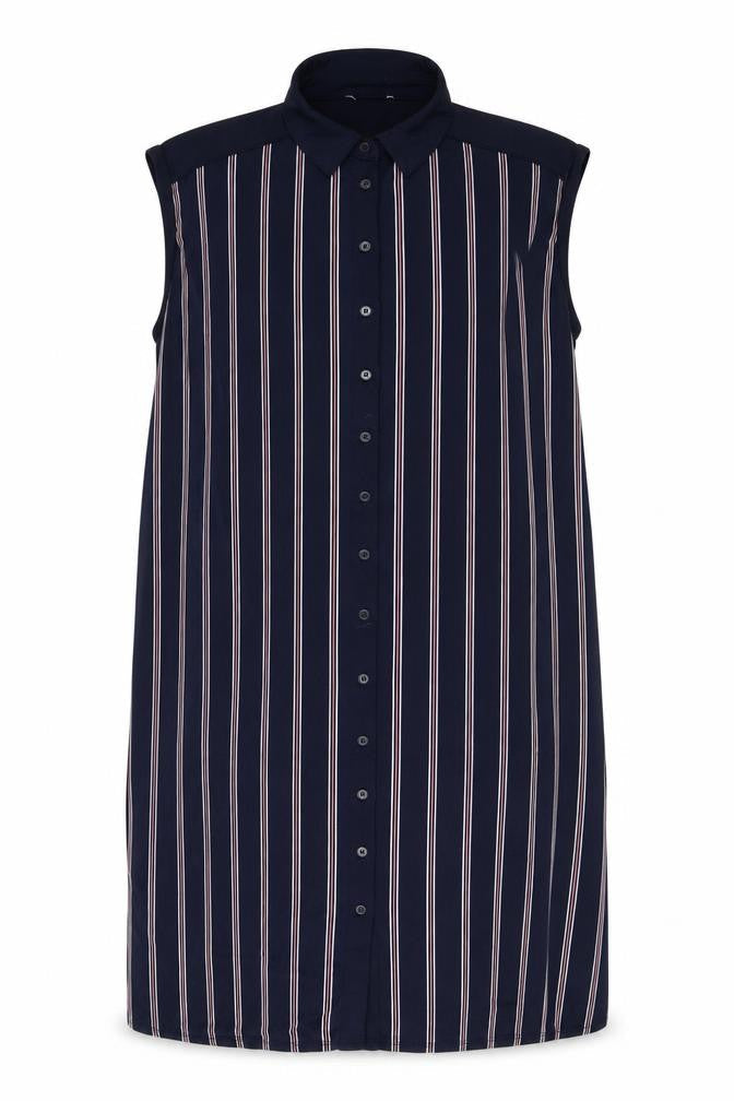 Oasis Womens Blue Striped Polyester Sheath Size L Collared Button