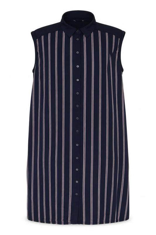 Oasis Womens Blue Striped Polyester Sheath Size L Collared Button