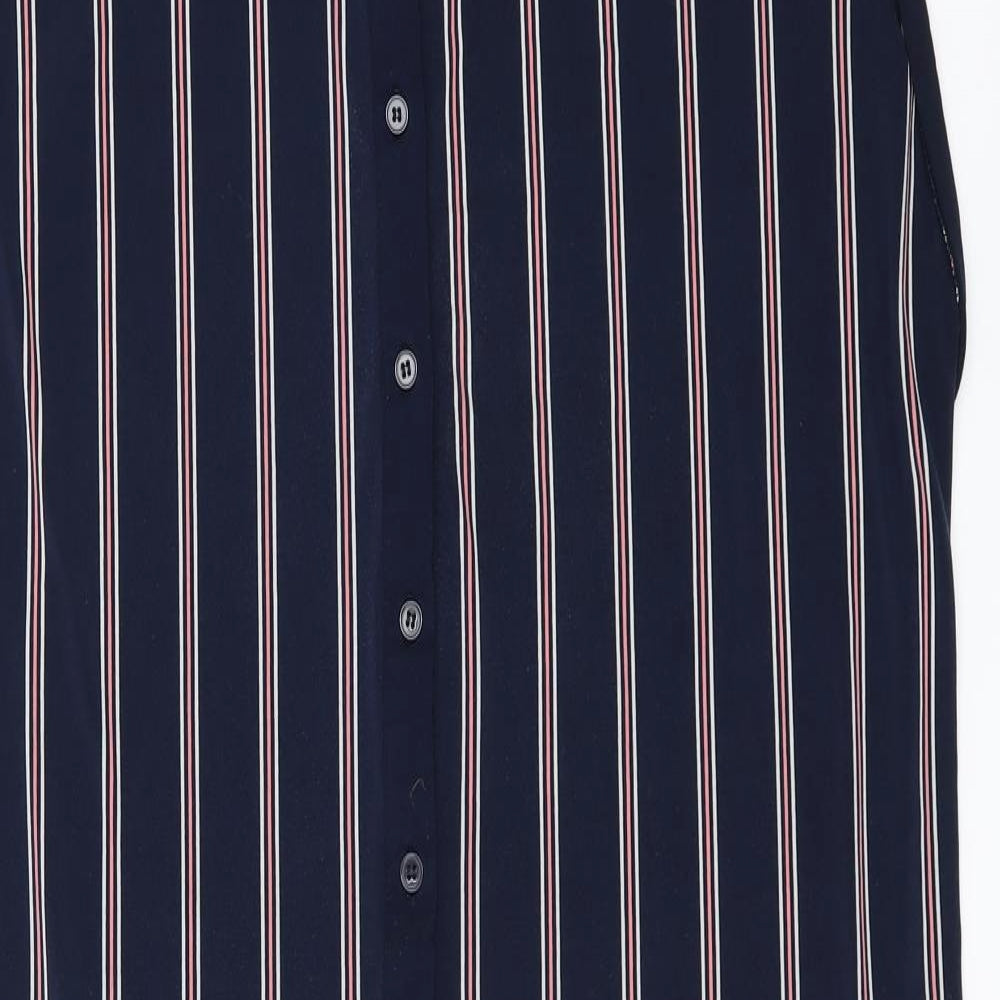 Oasis Womens Blue Striped Polyester Sheath Size L Collared Button