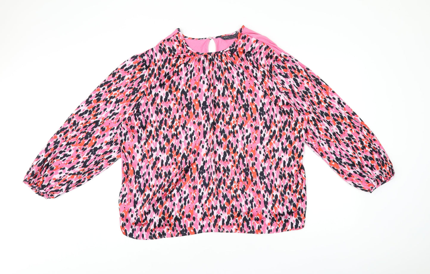 Marks and Spencer Womens Pink Geometric Viscose Jersey Blouse Size 16 Round Neck