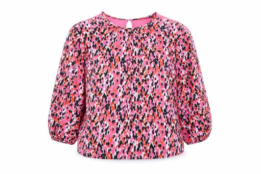 Marks and Spencer Womens Pink Geometric Viscose Jersey Blouse Size 16 Round Neck