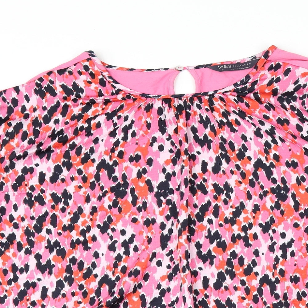 Marks and Spencer Womens Pink Geometric Viscose Jersey Blouse Size 16 Round Neck