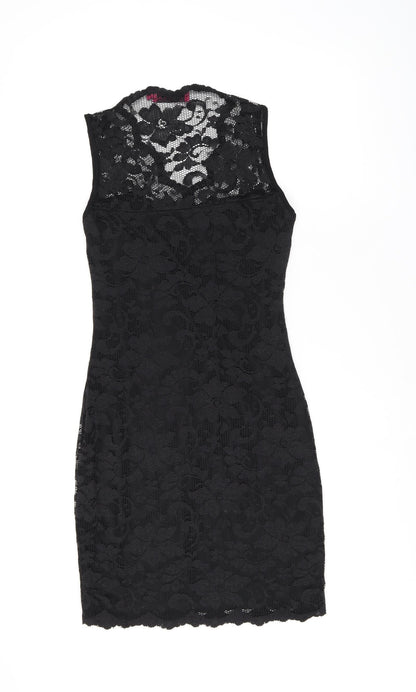 Boohoo Womens Black Floral Nylon Bodycon Size 12 V-Neck Pullover