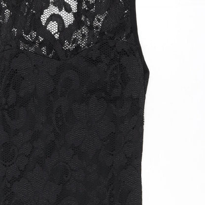 Boohoo Womens Black Floral Nylon Bodycon Size 12 V-Neck Pullover