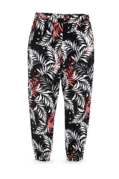 Paraphrase Womens Black Geometric Viscose Bloomer Trousers Size L L27 in Regular - Leaf print