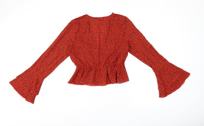 Nasty Gal Womens Red Polka Dot Polyester Basic Blouse Size 10 V-Neck