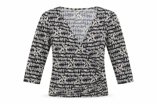Kaliko Womens Multicoloured Geometric Polyester Jersey T-Shirt Size 12 V-Neck