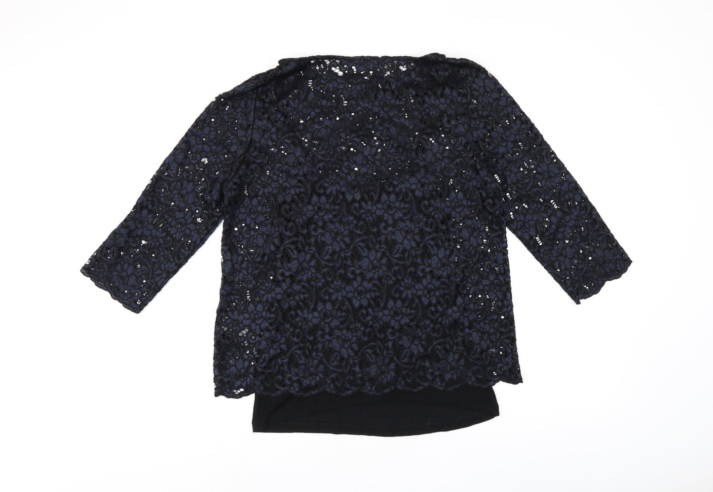 Marks and Spencer Womens Black Floral Viscose Jersey T-Shirt Size 12 Boat Neck