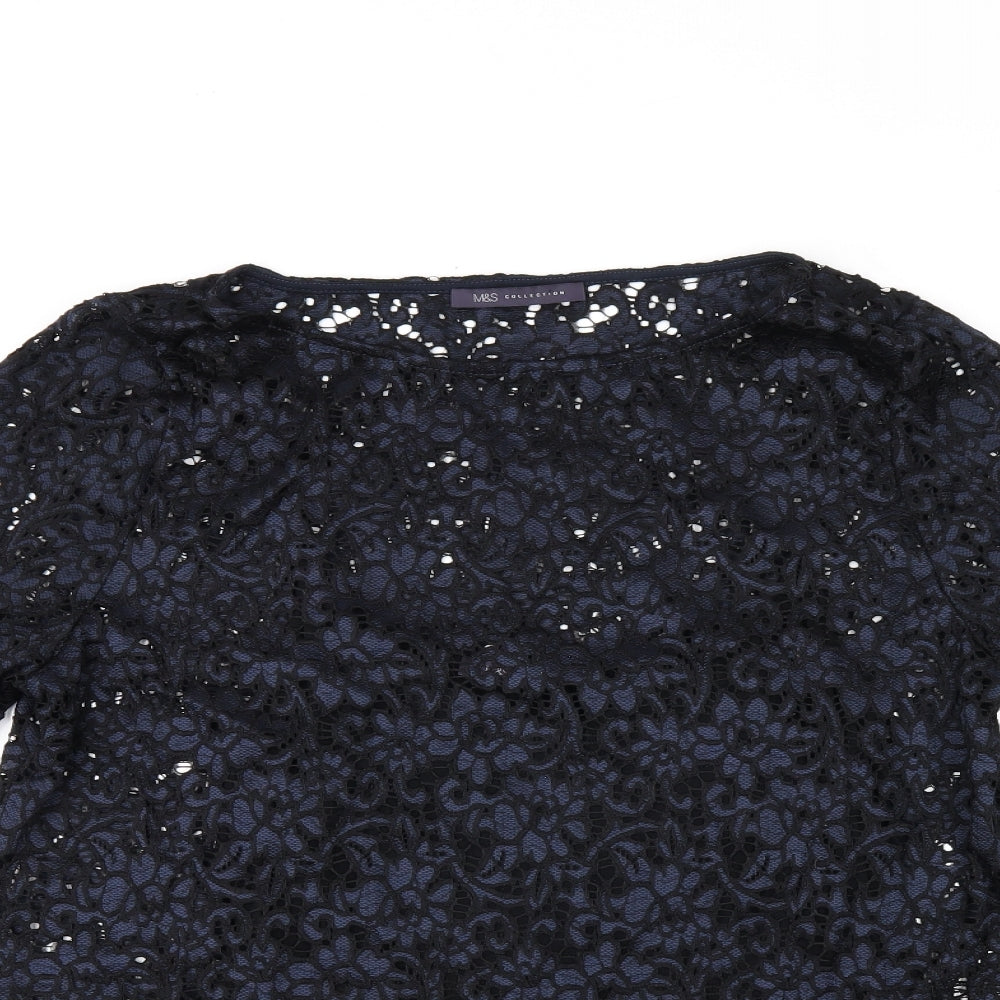 Marks and Spencer Womens Black Floral Viscose Jersey T-Shirt Size 12 Boat Neck