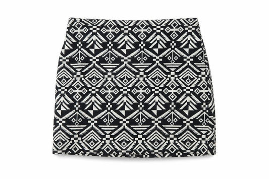 H&M Womens Black Geometric Cotton Mini Skirt Size 8 Zip
