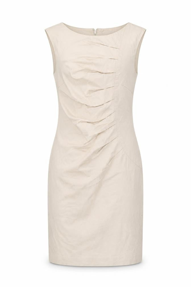 Warehouse Womens Beige Cotton Bodycon Size 8 Boat Neck Zip