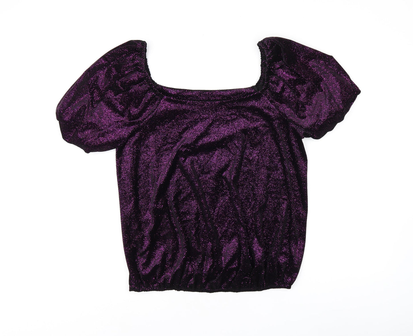 M&Co Womens Purple Polyester Jersey T-Shirt Size 14 Off the Shoulder - Glitter detail