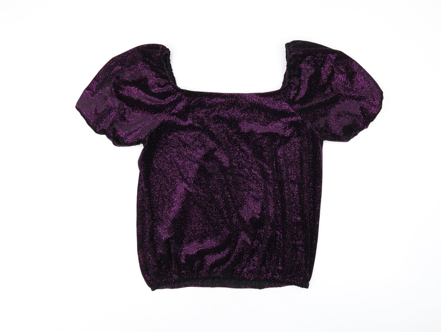 M&Co Womens Purple Polyester Jersey T-Shirt Size 14 Off the Shoulder - Glitter detail