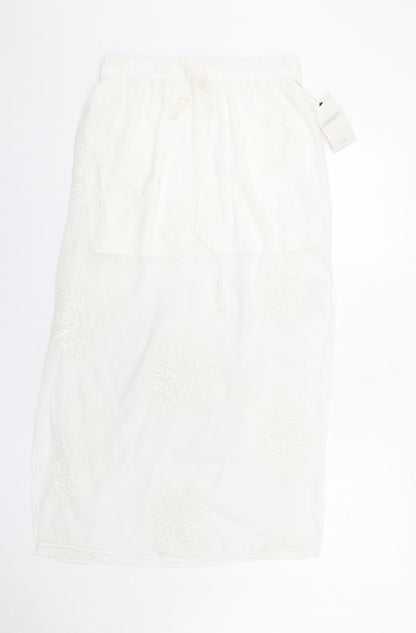 Zara Womens Ivory Polyester A-Line Skirt Size M Drawstring