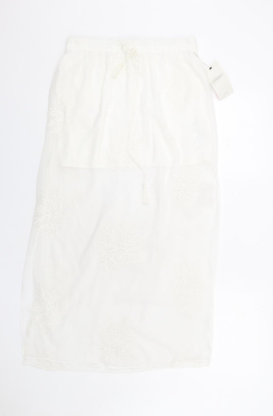 Zara Womens Ivory Polyester A-Line Skirt Size M Drawstring