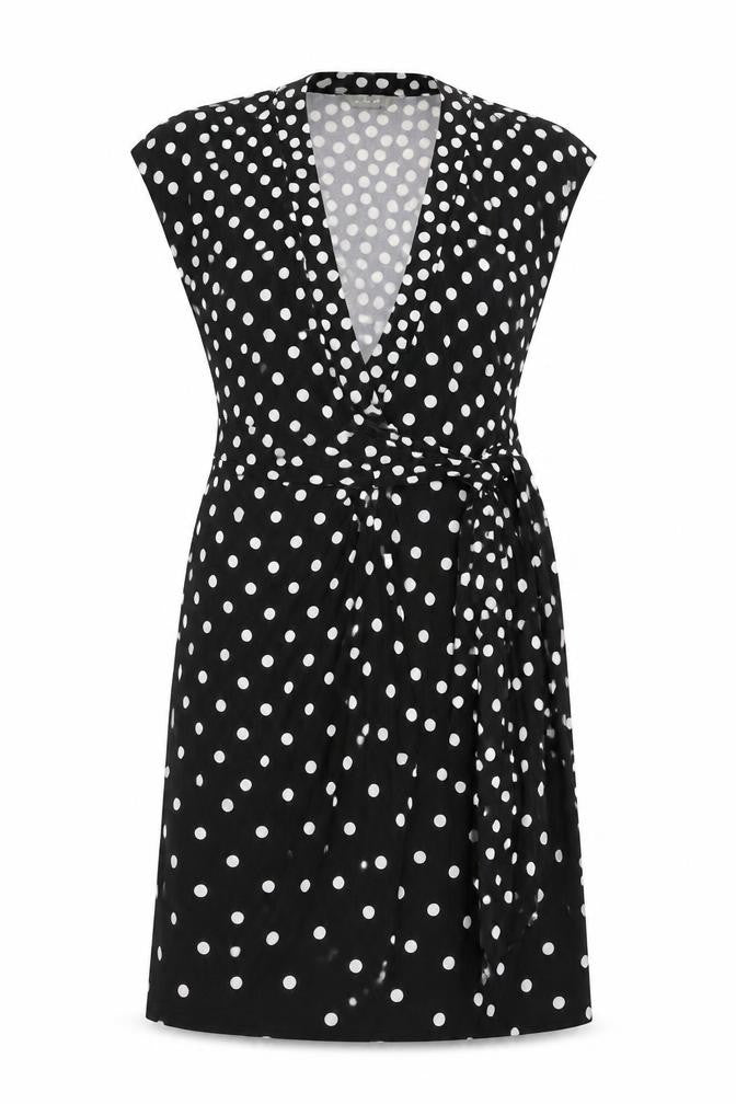Jacqui E Womens Black Polka Dot Polyester A-Line Size XS V-Neck Pullover