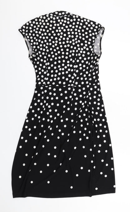 Jacqui E Womens Black Polka Dot Polyester A-Line Size XS V-Neck Pullover