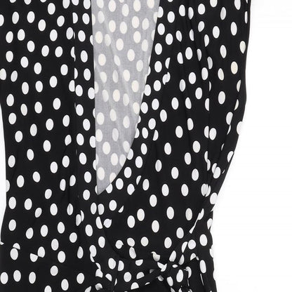 Jacqui E Womens Black Polka Dot Polyester A-Line Size XS V-Neck Pullover