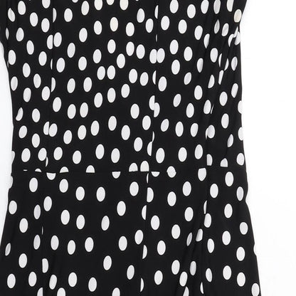 Jacqui E Womens Black Polka Dot Polyester A-Line Size XS V-Neck Pullover