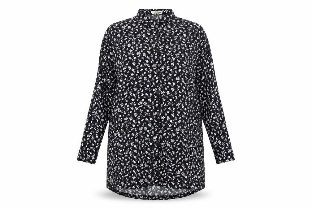 Pull&Bear Womens Blue Floral Viscose Shirt Dress Size L Collared Button