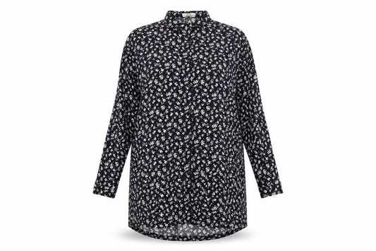 Pull&Bear Womens Blue Floral Viscose Shirt Dress Size L Collared Button