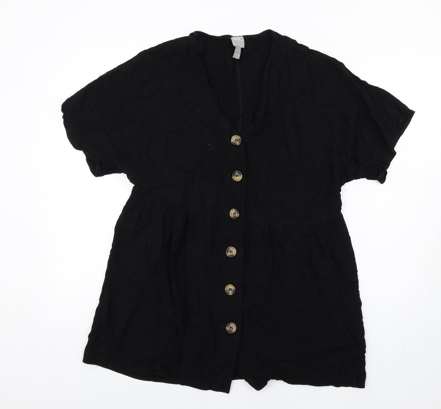 ASOS Womens Black Viscose Trapeze & Swing Size 10 V-Neck Button