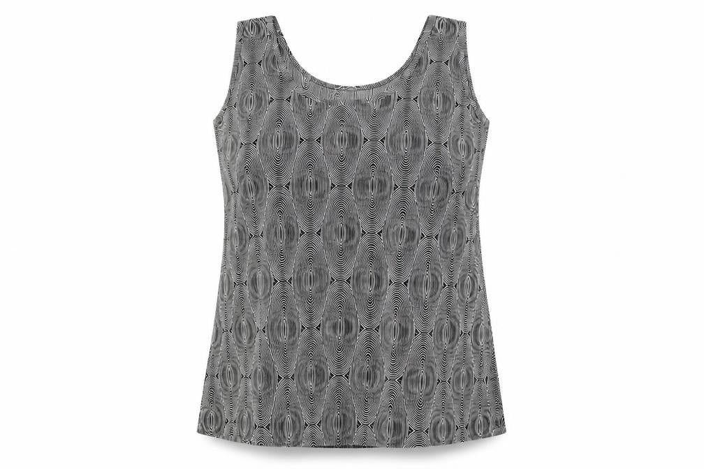 Agasy Womens Black Geometric Polyester Basic Tank Size 2XL Round Neck