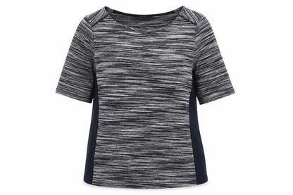 Front view of Autograph women’s blue viscose basic t-shirt, size UK 12, scoop neck