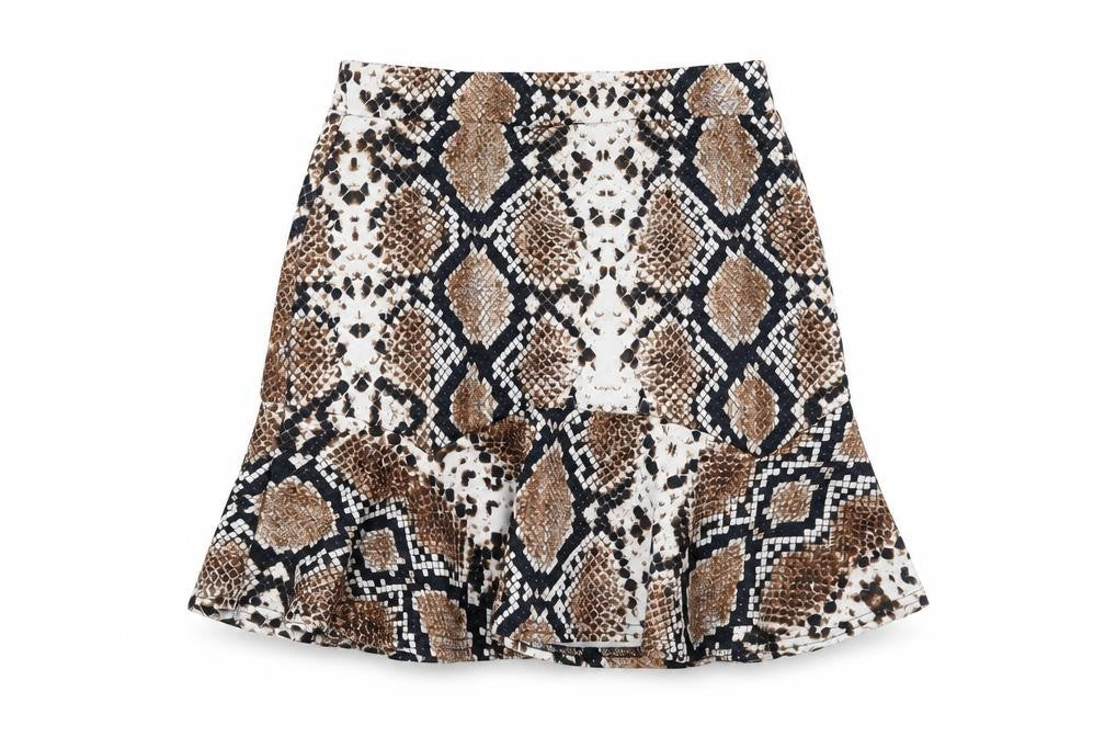 Nasty Gal Womens Brown Animal Print Polyester Trumpet Skirt Size 8 - Snake Print