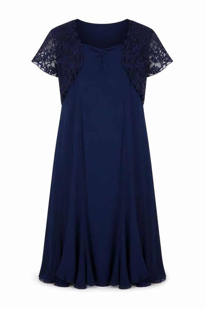 Lily Rose Womens Blue Polyester A-Line Size 14 Square Neck Pullover - Lace Sleeves