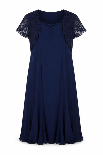 Lily Rose Womens Blue Polyester A-Line Size 14 Square Neck Pullover - Lace Sleeves